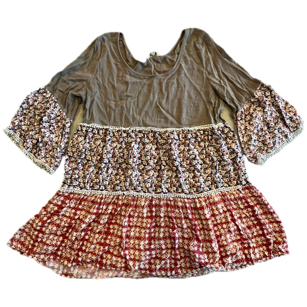 Umgee Womens Large Multicolored Peasant Floral Cottagecore Tiered Top